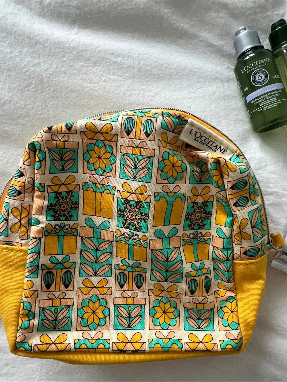 L'Occitane Yellow Floral Cosmetic Pouch with Hand Creams
